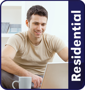 Residential Internet Service button showing a man in front of a laptop screen
